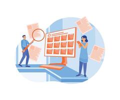 People save files in file managers. Employees search and index file documents. Storage concept. Flat illustration. vector