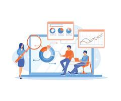 Managers and finance teams analyze data. Monitor business financial reports. Data Analysis concept. Flat illustration. vector