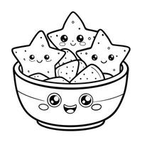 Coloring Page Depicting a Delicious Bowl of Guacamole with Two Scoops vector
