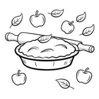 Delightful Coloring Page Depicting a Baking Apple Pie vector