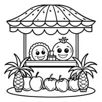 Delightful Coloring Page Featuring a Vibrant Tropical Fruit Stand vector