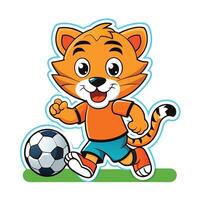 Adorable Baby Tiger Clinging to a Soccer Ball with Adorable Gaze vector