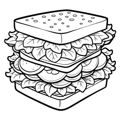 Giant Sandwich with Layered Ingredients Coloring Page for Kids