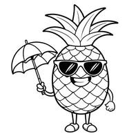 Cheerful Coloring Page Depicting a Happy Pineapple Adorned with Festive Accessories vector