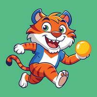 Playful Tiger Cub Having a Blast with Its Favorite Ball vector