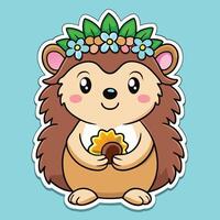 Animated Sticker of an Adorable Hedgehog with a Vibrant Flower Crown vector