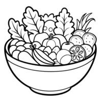 Get Creative with This Vibrant Coloring Page of a Bountiful Salad Bowl vector