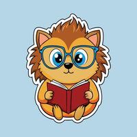 Adorable Hedgehog Sticker Featuring Glasses and a Studious Expression vector