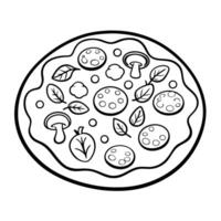 Step by Step Visual Tutorial Coloring Page Drawing of a Pizza Being Made with Food Ingredients vector