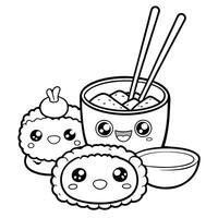 Fun Filled Sushi Roll Coloring Page for Kids and Adults vector