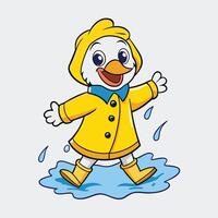 Cheerful Duck Sticker Adorned with a Yellow Raincoat vector