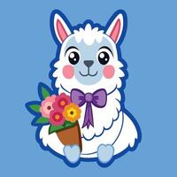 Delightful Sticker of a Cheerful Llama Adorned with Blossoming Flowers vector