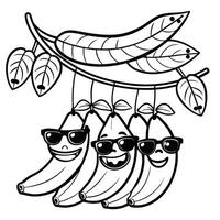 Detailed Coloring Page of Bananas Hanging from a Tree Branch vector