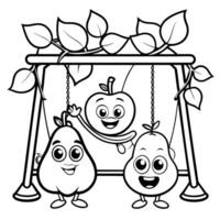 Fun Coloring Page Featuring Smiling Apples and Delightful Pears vector