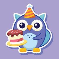 Adorable Owl in a Festive Birthday Hat Sticker vector