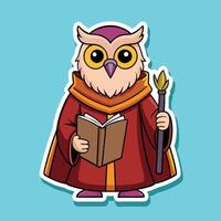 Magical Owl in Wizard s Robe Sticker Perfect for Enchanting Decor vector