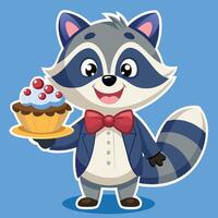 Adorable Sticker of a Friendly Raccoon Adorned with a Bowtie vector