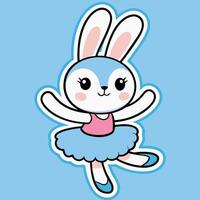 Adorable Bunny Sticker Adorned in a Pink Tutu Executing a Leap vector