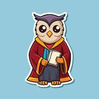 Adorable Wizard Owl Sticker with Robe and Hat vector