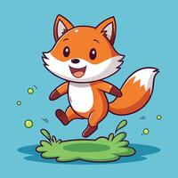 Animated Fox Leaping Through Rain Puddles with Glee vector