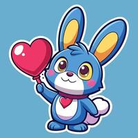 Adorable Cartoon Rabbit Floating with Heart Shaped Balloon vector