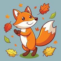 Playful Foxes Frolicking with Autumn Leaves in Cartoonish Style vector