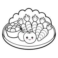 Coloring Page Featuring an Array of Fresh Vegetables on a Platter vector