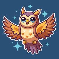 Cartoon Owl Soaring Through a Twinkling Starry Sky with Wings Outstretched vector