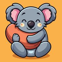 Adorable Cartoon Koala Hugging a Soft and Fluffy Pillow vector