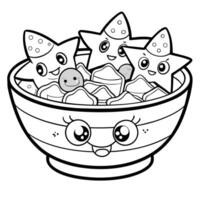 Creative Coloring Page Depicting a Fresh Bowl of Guacamole with Three Toppings vector