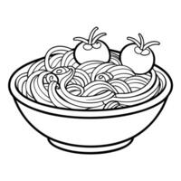 Coloring Page with an Intricate Line Drawing of a Bowl of Spaghetti with a Fork vector
