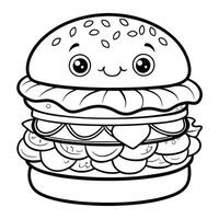 Printable Veggie Burger Coloring Page for Kids and Adults with Colorful Bun vector