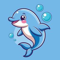 Cheerful Dolphin Cartoon Sticking Out Tongue and Blowing Soap Bubbles vector