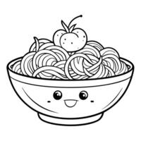 Coloring Page of a Delicious Bowl of Spaghetti with Two Meatballs vector