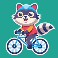 Cartoon Raccoon Riding a Bicycle with Amusement vector
