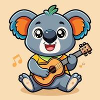 Cartoon Koala Strumming a Ukulele with Joyful Expression vector