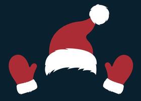 Christmas set of red Santa Claus hat and mittens. New Year elements for design. vector