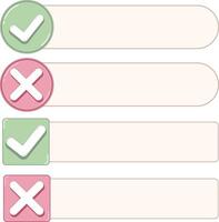 Right and Wrong Label and Banner. Green Tick and Red Cross Symbol Collection Set vector