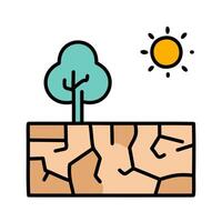 Dry land with tree flat color icon. Pollution environment concept illustration vector