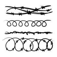 Barbed wire illustration in handdrawn style. Sharp barbwire border chain vector