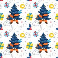 Christmas tree and presents seamless pattern vector