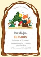 A little fox birthday party invitation with a tree and a fox vector