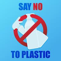 Prohibition sign. Environmental poster with text. Pollution problem concept. Plastic detergent bottle. Say no to plastic. vector