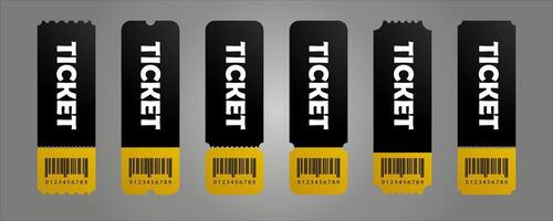 Set of vintage tickets template on dark background with yellow accents. Just add your own text. Collection for excursion routes, retro parties and clubs and other projects. vector