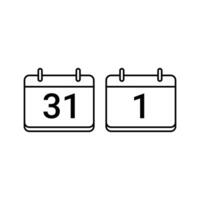 calendar icon december 31 and january 1 design outline style vector