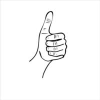 Finger giving thumbs up, the rest of the fingers are clenched into fist isolated illustration. Black and white drawing of human hand showing OK or like symbol. Template for logo, web vector