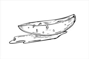 monochrome mango slice in juice drops and water splashes hand drawn sketch painted by black inks. Summer tropical fruit ingredient for salad decor, package design vector