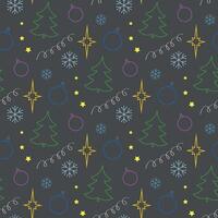 Seamless New Year pattern, beautiful dark gray background with Christmas themed elements vector