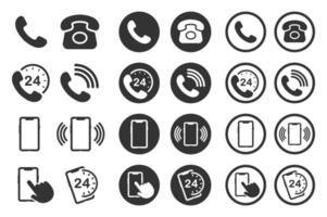Phone contact connection icon symbol set. Smartphone, Old phone logo sign shape collection. 24 7 hour service. illustration image. Isolated on white background. vector
