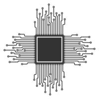 AI, CPU, GPU microchip icon, Machine learning micro chip symbol, ML icon, Artificial intelligence sign. Microchip illustration image. Isolated on white background. vector